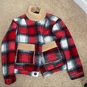 NSF RED SHERPA PLAID BOMBER JACKET SIZE SM
